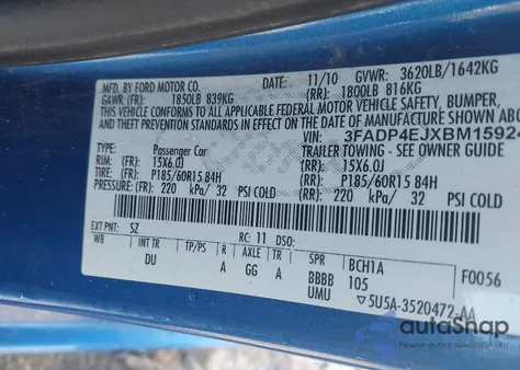 2011 Ford Fiesta Se from USA, damaged, VIN 3FADP4EJXBM159247